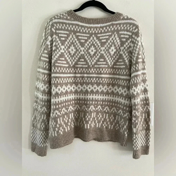 Cupcakes & Cashmere Fair Isle Style Oatmeal Beige White Knit Sweater Womens Med - Picture 2 of 5